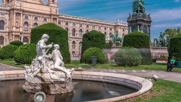 Empress Maria Theresia Monument Timelapse and Art History Museum in Vienna Austria