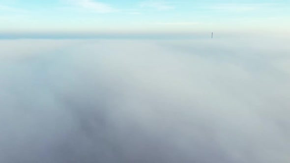 Aerial Drone View Flight Over Fog