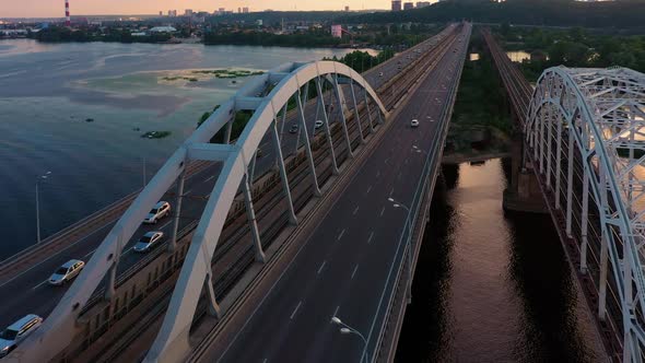 Aerial View of the Huge Bridge with Railways