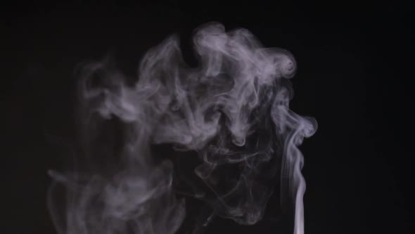 Slow motion of white smoke, fog, mist, vapor on a black background.