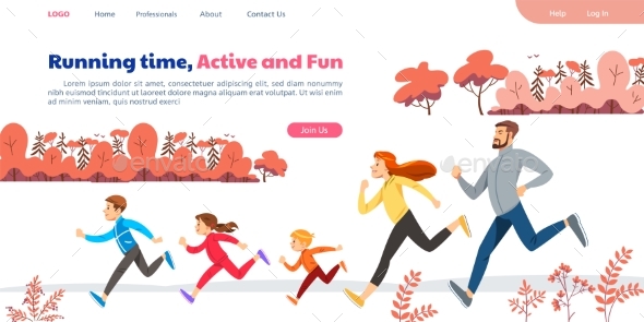 Web Page with Family Running Marathon or Jogging
