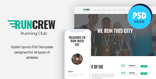 RunCrew | Running Club, Marathon & Sports PSD Template