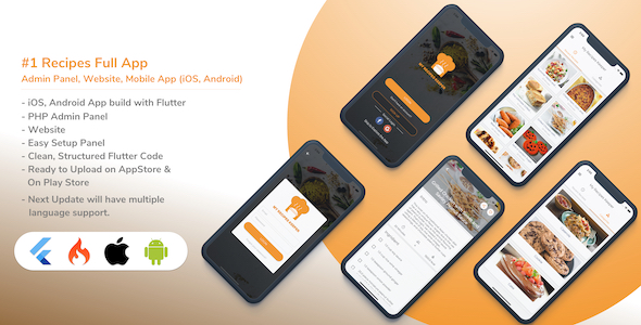Food Recipe Android And Ios App (Flutter) With Admin Panel And Website