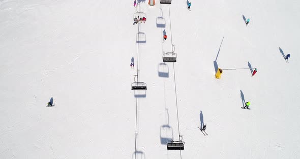 Aerial View of the Ski Resort in Mountains at Winter