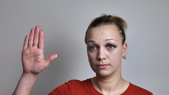 Beaten Woman with Bruises and Abrasions Quiet Cry for Help Concept of Domestic Violence Emotion of