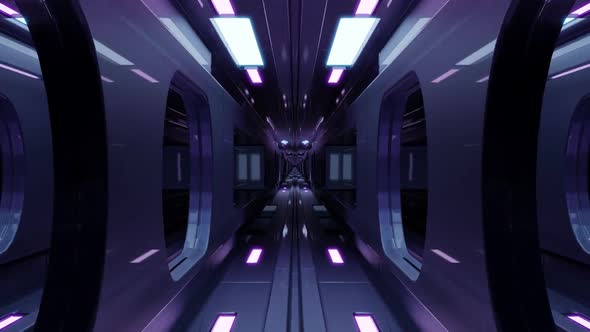 A 3D Illustration of  FHD 60FPS Violet Sci Fi Corridor