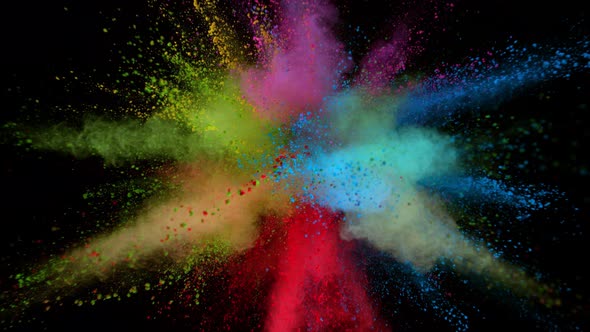 Super Slowmotion Shot of Color Powder Explosion Isolated on Black Background