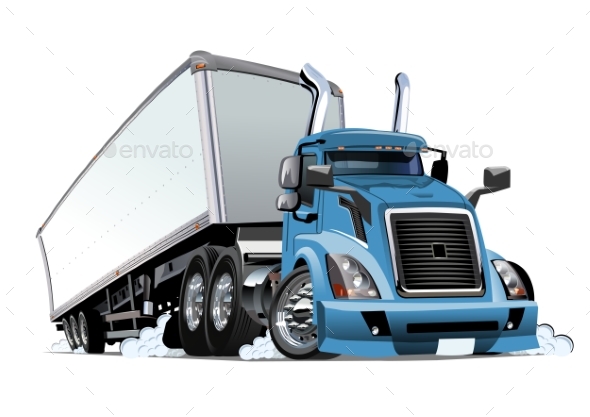 Cartoon Cargo Semi Truck Isolated on White