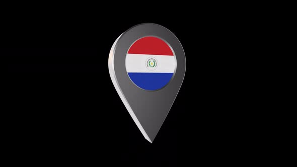 3d Animation Map Pointer With Paraguay New Flag With Alpha Channel - 2K
