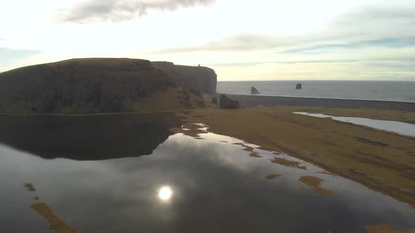 Right to Left Panning Shot of Icelandic Coastal Road.