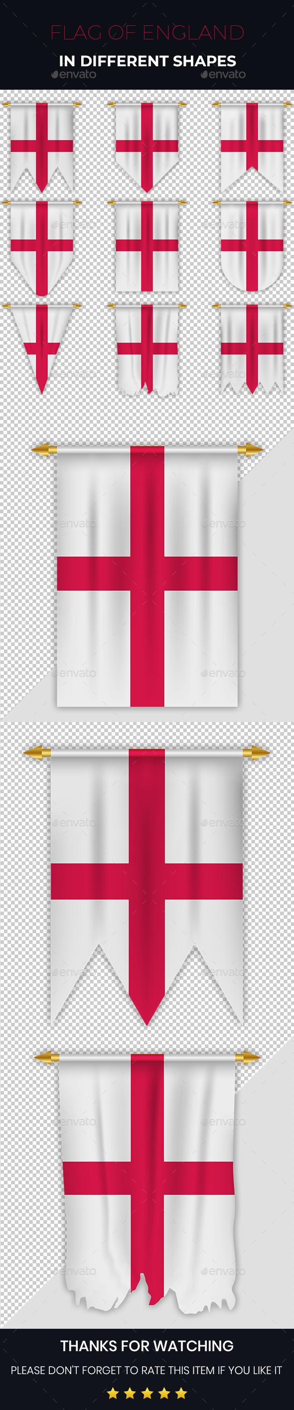 England Flag In Different Shapes