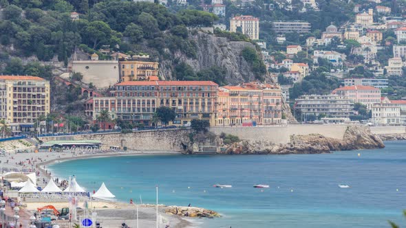 Beautiful Panoramic Aerial View City of Nice Timelapse, France. Mediterranean Sea, Bay of Angels