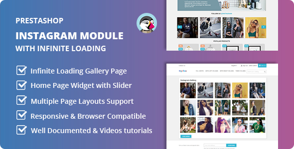 Instagram Home Widget and Page Gallery with Infinite Loading Module for Prestashop