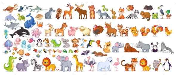 Vector Set with Animals in Cartoon Style