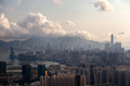 Cityscape modern Hong Kong buildings surround calm sea bay - PhotoDune Item for Sale