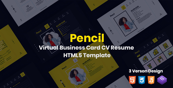 Pencil- Virtual Business Card CV Resume HTML Template