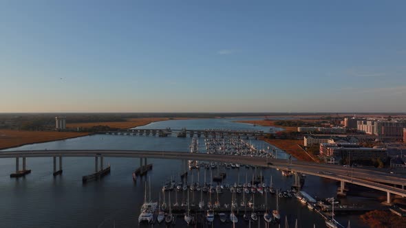 Approaching bridges along Ashley River in Charleston