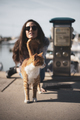 A cat and a girl next to an electric power and water connection point - PhotoDune Item for Sale
