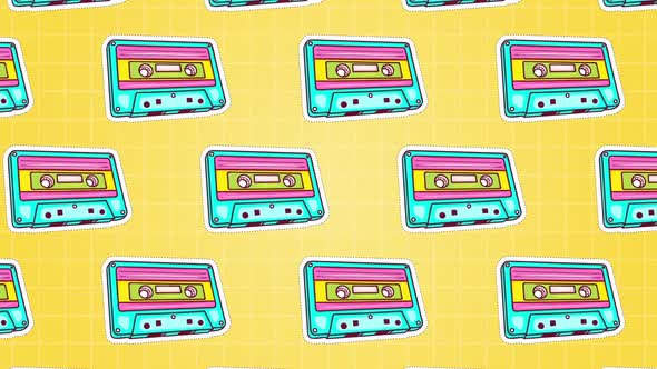 Retro Cassette Sticker Background Animation