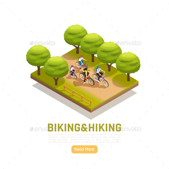 Biking And Hiking Isometric Composition