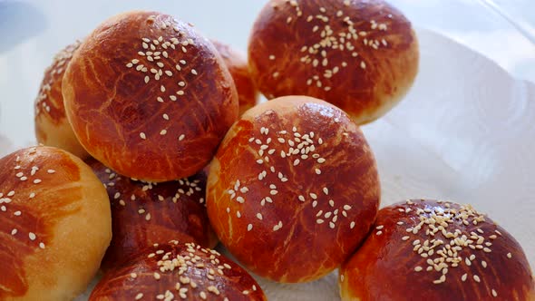 homemade fresh sesame donuts, close-up sesame buns,	