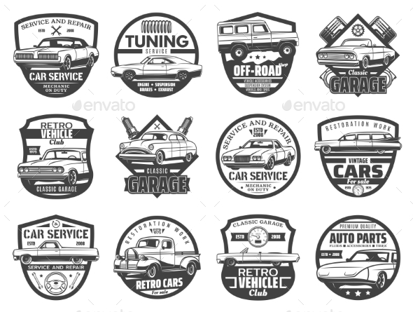 Car Auto Service Isolated Vector Icons Set