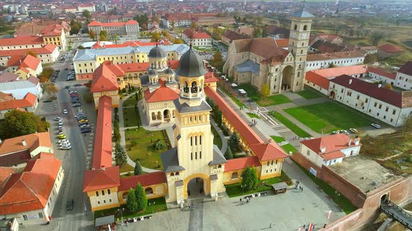 Coronation Orthodox Cathedral and Roman Catholic Cathedral in Alba Iulia city