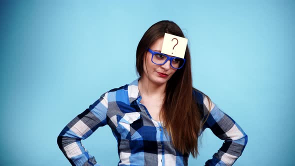 Woman Thinking Question Mark on Head 