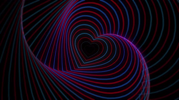 Blue and Red Heart Wave Tunnel 4K Moving Wallpaper Background