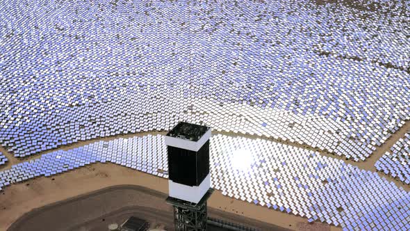 Takeoff Drone Over Solar Power Tower. Nevada,  Aerial