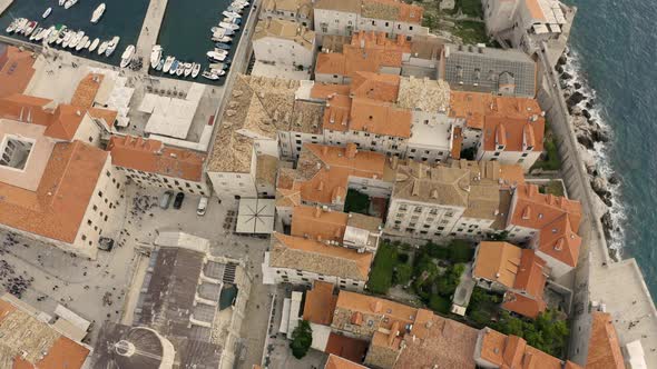 Aerial view of Dubrovnik old town surrounded by wall, Croatia.