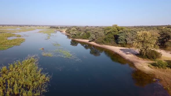 Okavango delta river on Namibia and Angola border