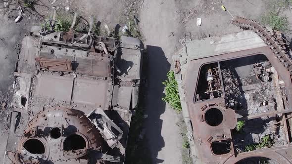 Vertical Video of a Burnt Military Equipment During the War in Ukraine