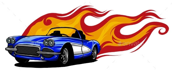 Vector Muscle Car with Flames Crazy Race