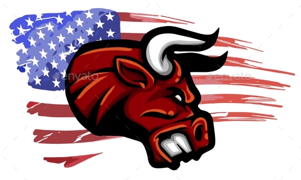 Angry Bull Symbol with American Flag Vector