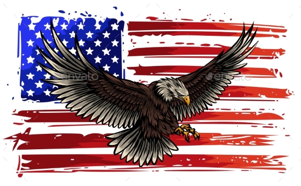 American Eagle with USA Flags Vector Illustration