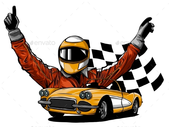 A Vector Illustration of a Race Car Driver