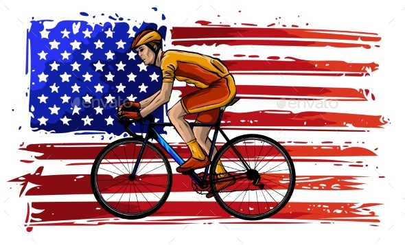 Cyclist with American Flag Vector Illustration