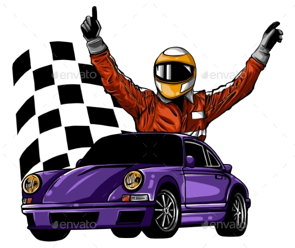 A Vector Illustration of a Race Car Driver in