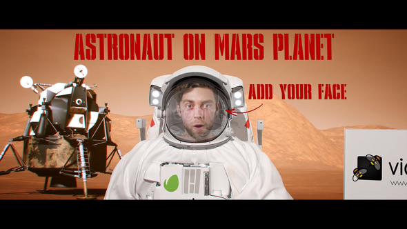 Astronaut with Flag on the Mars Planet alt