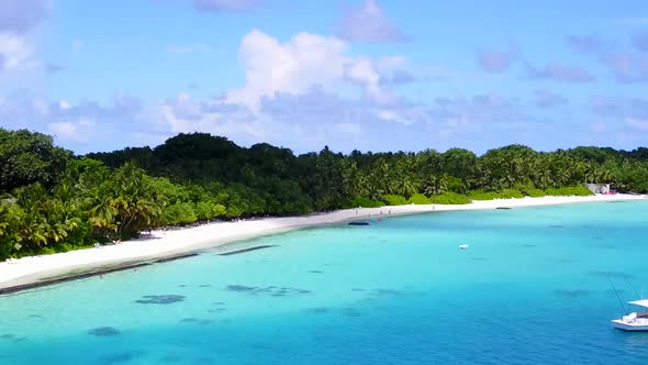 Drone aerial tourism of sea view beach journey by ocean and sand background