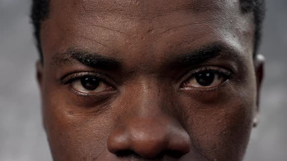 Close Up Serious Face Eyes Adult African American Man Looking Camera