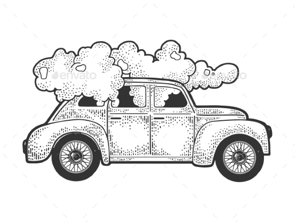 Smoking Car Sketch Vector Illustration