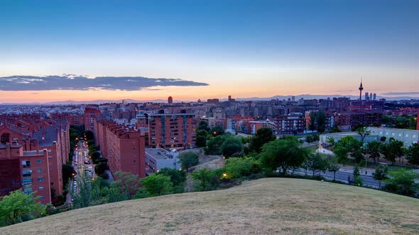 Panoramic Day to Night Timelapse View of Madrid Spain