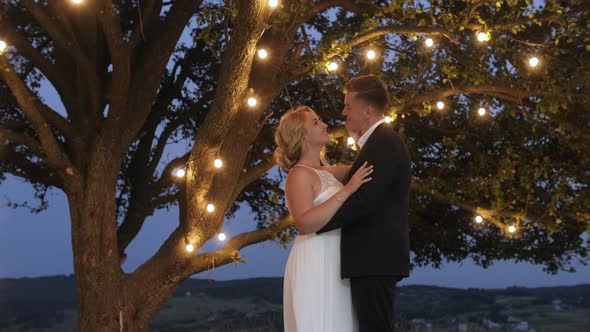 Bride and groom looking into each other's eyes