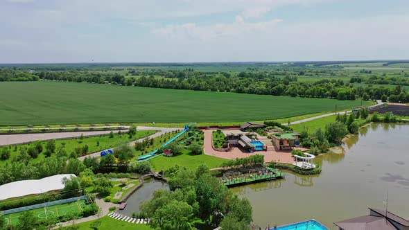 Luxury resort aerial drone shot