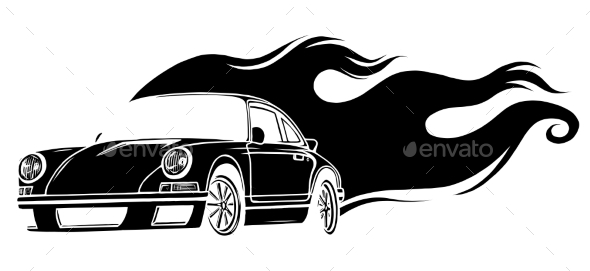 Fast Car Flames Vector Illustration Desgn Art