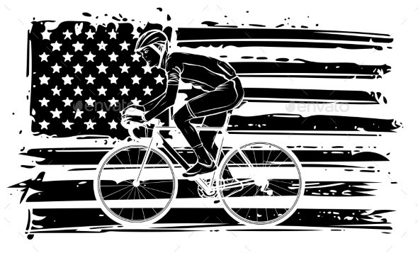 Cyclist with American Flag Vector Illustration