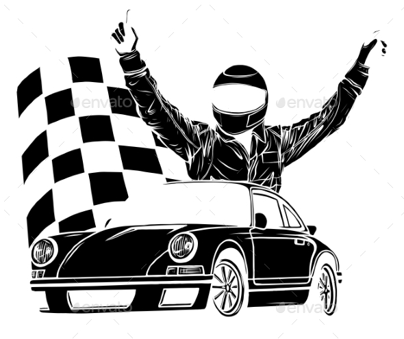 Vector Illustration of Racing Car with Checker