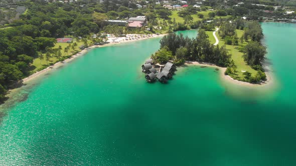 Port Vila, Vanuatu - April 3 2019: Aerial drone view of Holiday Inn Resort Vanuatu